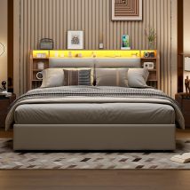 Letto imbottito Fangange 140x200 cm, letto matrimoniale con testiera luminosa a LED, letto contenitore, letto per giovani, bianco, lethther in PU, senza materasso