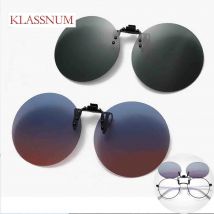 KLASSNUM Cornice rotonda Upturn polarizzatore Clip Occhiali da sole Pilot Shades Uomo Flip Up Occhiali da guida Visione notturna a specchio