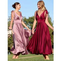 SoDigne Elegant A-Line Satin Evening Dresses Draped V-Neck Backless Party Dress Ribbons Formal Occasion Prom Gowns Customized