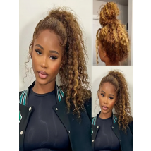 Water Wave 30 Inch Invisible Strap 360 Full Lace Front Wig Honey Blonde Highlight Deep Wave Frontal Wig Glueless Wig Human Hair