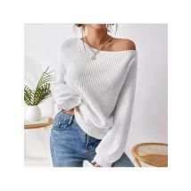Personality Off-the-shoulder Knit Pullover Sweater, Women's New Solid Color Loose Casual Knitted Sweater for Autumn and Winter
