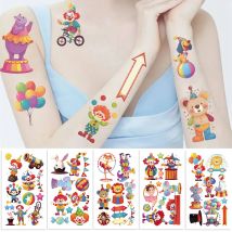 10Pcs/set New Cartoon Circus Temporary Tattoos Sticker Cute Clown Tattoos For Birthday Party Supplies Favors Sticker