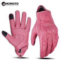 Damen-Motorradhandschuhe aus rosa Ziegenleder, Retro-Vollfinger-Touchscreen, elektrisches Fahrrad, Radfahren, Fahrrad, Motocross, Rennhandschuhe