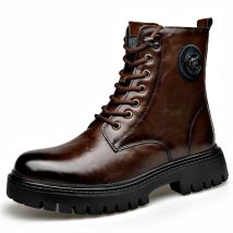 Herbst Winter Echtes Leder Stiefeletten für Männer Mode Lässig Plattform Arbeit Schuhe Weibliche Einfarbig Wolle Baumwolle Stiefel Mann