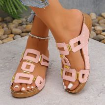 Sandali da donna stile romano di grandi dimensioni Pantofole da spiaggia open toe Zeppe estive Comode scarpe slip-on da esterno per donna