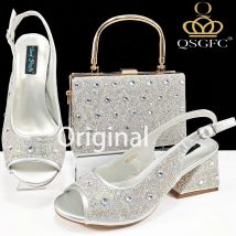 Newest Elegant Noble Silver Color Party Wedding Peep Toe High Heel Lady Shoes and Bag Set Decorated With Colorful Rhinestone