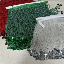 5 Yards silberne Perlenborte, 15 cm (6 Zoll), schwer, mehrere Farben, Perlenfransen-Applikation, Quastenbesatz
