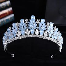 Luxus blau Opal Kristall Blumen Wasser tropfen Diademe Kronen Frauen Stirnbänder Hochzeits feier elegante Festzug Diadem Haarschmuck
