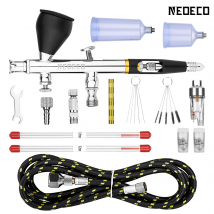 NEOECO NCT-SJ83RS1 Aerografo a doppia azione 9cc 1/3 oz Tazze di fluido Rimozione rapida Tappo aria Ugello Alimentazione a gravità con accessori