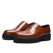 Luxury Genuine Leather Men's Sneakers Lightweight Thick Black Sole Oxfords Lace-Up Wingtip Business Party Casual Dress Shoes Man