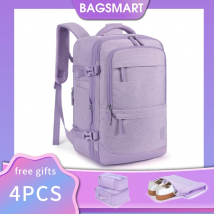 BAGSMART 4 Stück Reiserucksack, Kabinen-Handgepäck-Rucksack mit Packwürfeln, 40 l, erweiterbare, wasserdichte Rucksäcke für Damen