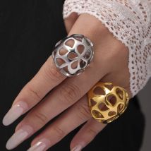 Unique Hollowed Sphere Ring For Women 18k Gold Plated Hyperbole Women's Stainless Steel Finger Rings Aesthetic Woman Jewelry
