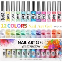 Bemaltes Nagellack-Set, 12-Farben-Line Art, bemaltes Gel-Nagellack-Set, Glitzer für Nägel, Malen, Zeichnen, Soak Off UV-LED-Härtung