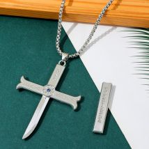 Collana in Metallo Stile Gotico, Ciondolo a Croce e Coltello, Accessorio di Moda per Uomo e Donna, Gioiello per Cosplay, Regalo
