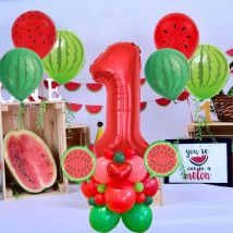 31 Stück Wassermelonen-Luftballons, Turm, 81,3 cm, roter Zahlenballon für Kinder, Sommer-Wassermelone, alles Gute zum Geburtstag, Party-Dekorationszubehör