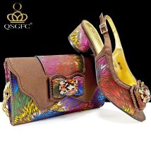 QSGFC New Design Nigerian Style Women Heels Shoes And Elegant Bag Set Color Matching Handbag Wedding Party Women Shoes