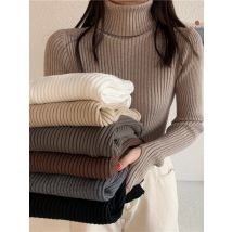 2025, Winter-Strick-Rollkragenpullover, Basic Rib, Herbst, lässig, schlank, Pullover, Damen-Elastizitätspullover, Pull Femme mit Daumenloch