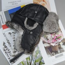 2025 New Fashion Russian Unisex Genuine Sheepskin Real Rabbit Fur Bomber Hat Winter Warm Windproof Fluffy Natural Rabbit Fur cap