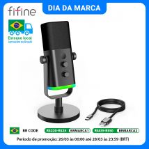Micrófono dinámico FIFINE USB/XLR con Control RGB/conector para auriculares/mú, micrófono para grabación de juegos de PC Streaming AmpliGame-AM8