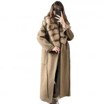 Luxury Brand Real Natural Fox Fur Jacket Cashmere Wool Coat Women High Quality Best Seller Winter New