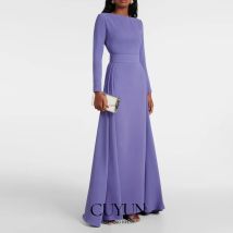 CUYUN Saudi Modest Long Sleeves Women Evening Dresses Purple A Line Elegant Formal Event Dress Party Gown Customized 2026