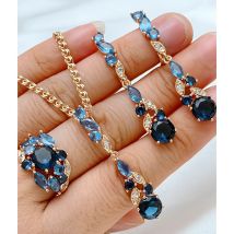 Kinel Hot Shiny Blue Natural Zircon Jewelry Sets for Women Fashion 585 Rose Gold Color Ring Earrings Necklace Daily Fine Jewelry