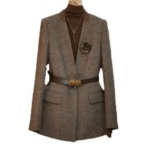 Plus Size 4XL High Quality Coffee colored Suit Jacket For Women Spring Outwear Fashion Simple Wool Coat Autumn Blazer With Belt