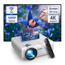 Proyector 4k con Wifi y BT5.0, Mini proyector nativo portátil de 1080p para proyectores exteriores de Iphone para sala de reuniones de cine en casa