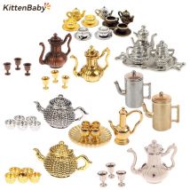 Antike Puppenhaus Miniatur Metall Tee Set/Wein Set Modell Puppenhaus Möbel Miniatur Essgeschirr Spielzeug Teekanne Tasse Platte