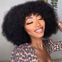 250% afro verworrene Echthaar Perücke mit Pony Maschine gemacht afro verworrene lockige Perücken für Frauen brasilia nische leimlose Perücken 12 "-16" hairugo