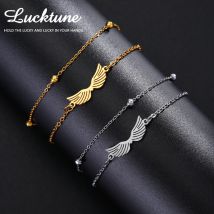 Lucktune Angel Wing Pendant Bracelet for Women Stainless Steel Beads Chain Bracelet Fashion Kpop 2025 New Jewelry Wedding Gift