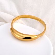 JeeMango Mode Polieren Oberfläche Ellenbogen Armband Armreif Frauen 18k Gold Farbe Edelstahl Textur Charme Schmuck JB24121