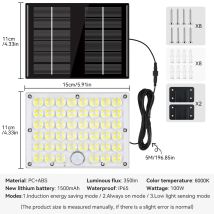 Faretto da parete impermeabile IP65 a luce solare a LED per esterni Proiettore solare con sensore di movimento a batteria da 1500 mAh