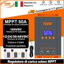 PowMr EU parallelo modello 60A MPPT regolatore di carica solare ricarica a 3 stadi per batteria 12V 24V 36V 48V 160VDC retroilluminazione pannello LCD