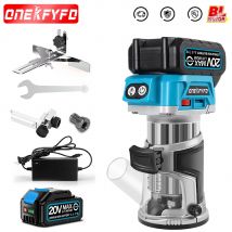 ONEKFYFD Trimmer elettrico senza spazzole a 6 velocità Base in lega di alluminio Router di legno Lavorazione del legno Scanalatura per batteria Makita