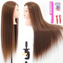 30 " Mannequin Head With Synthetic Hair Hairdresser Training Head With clamp Manikin Cosmetology Doll Head For Braiding Styling