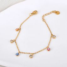 JeeMango Vintage Blue Eye Emaille Edelstahl Zirkonia Kettenarmband vergoldet wasserdicht Damenschmuck JB24110