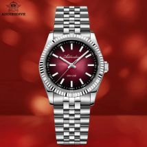 ADDIESDIVE AD2073 Herren-Business-Armbanduhr, Saphirglas, Edelstahl, Quarz-Armbanduhr, Farbverlauf, rotes Zifferblatt, Uhren Reloj Hombre