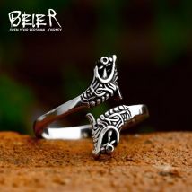 BEIER 2023 Neuer Modischer Wikinger Doppel-Wolfskopf-Ring Verstellbarer Herrenring Gotischer Tierschmuck Geschenk für den Freund