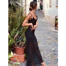 Dot Print Langes Kleid Für Frauen Sehen Durch Abendkleider Spaghetti Strap Club Outfit Krawatte Zurück Strand Cover-up vestidos De Mujer