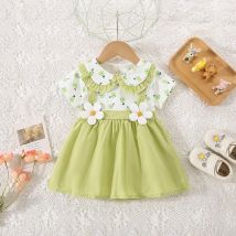 Sommer Neue Mädchen Baby Kleid Blume Hängen Strap Blume Dekoration Falten Kragen Süße Prinzessin Kleid