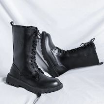 Herren-High-Top-Stiefel aus echtem Leder, britischer Stil, lässige Reitstiefel, modische Motorradstiefel, dicke Sohle, Reißverschluss, Arbeitsschuhe