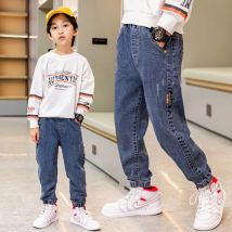 Mode Jungen Brief Jeans Hosen Frühling Herbst Kinder Denim Hosen Casual Kleidung Für Teenager Jungen Lose Sport Hosen für 5-12 jahre