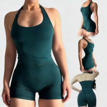 Conjunto Deportivo de 2 Piezas para Mujer, Top Halter con Tirantes, Shorts, Leggings Sin Costuras para Yoga, Gimnasio, Running y Fitness