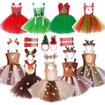 Glitzerndes Weihnachts-Elf-Tutu-Kleid für Mädchen, Weihnachtsmann-Kostüme für Kinder, Geburtstag, Halloween-Outfit, Kinder-Weihnachtsfeiertagskleidung