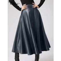 Women Long Skirts Fashion Leather PU Skirt Celmia 2023 Solid Office Lady Midi Skirts Elegant High-Waisted Party Skirt Bottoms