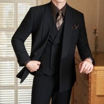 KIDWHXR Männer Anzug Outfit Einfarbig Langarm Blazer Männlich Drehen Unten Kragen Weste Gerade bein Hose Mann Dünne drei-stück Set
