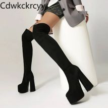 Autumn Winter New style fashion high-heeled Women Boots Solid Round head party sexy Over the knee Square heel Women's Boots
