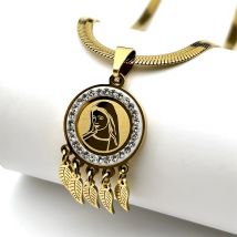 Guadalupe Jungfrau Maria Strass Halskette für Frauen Männer Edelstahl Quasten Gold Farbe Medaille Religion Amulett Schmuck Geschenke