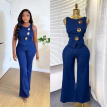 Modische Denim-Loungewear-Sets für Damen, ärmellose Tanktops mit Knöpfen und Jeans-Hosenanzug mit weitem Bein, 2025, Urlaubs-Outfits, 2-teiliges Set